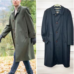 Steinbock Austria Black Hunting Loden Overcoat Wool Blend Long Lined Coat US 38